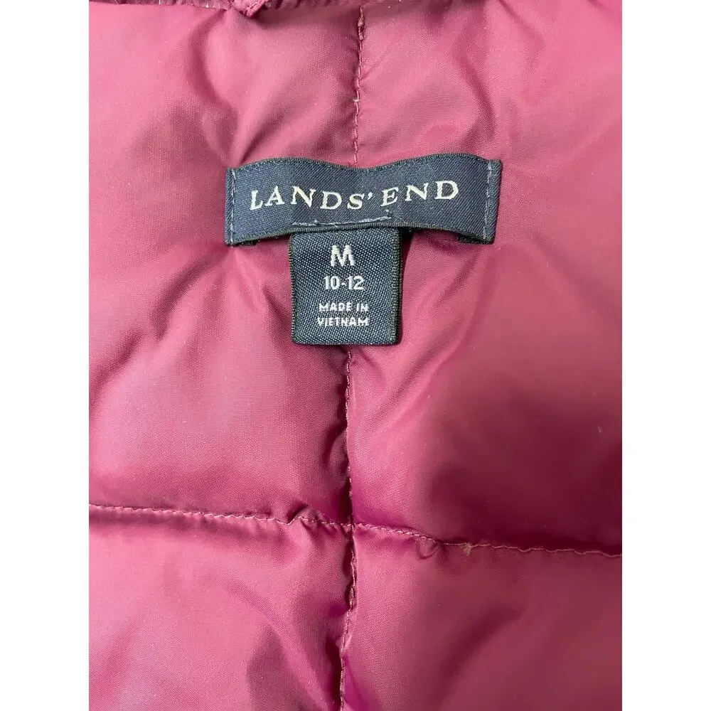 Lands End Girls Medium 10-12 Down Puffer Vest Pockets Outerwear Eggplant Purple